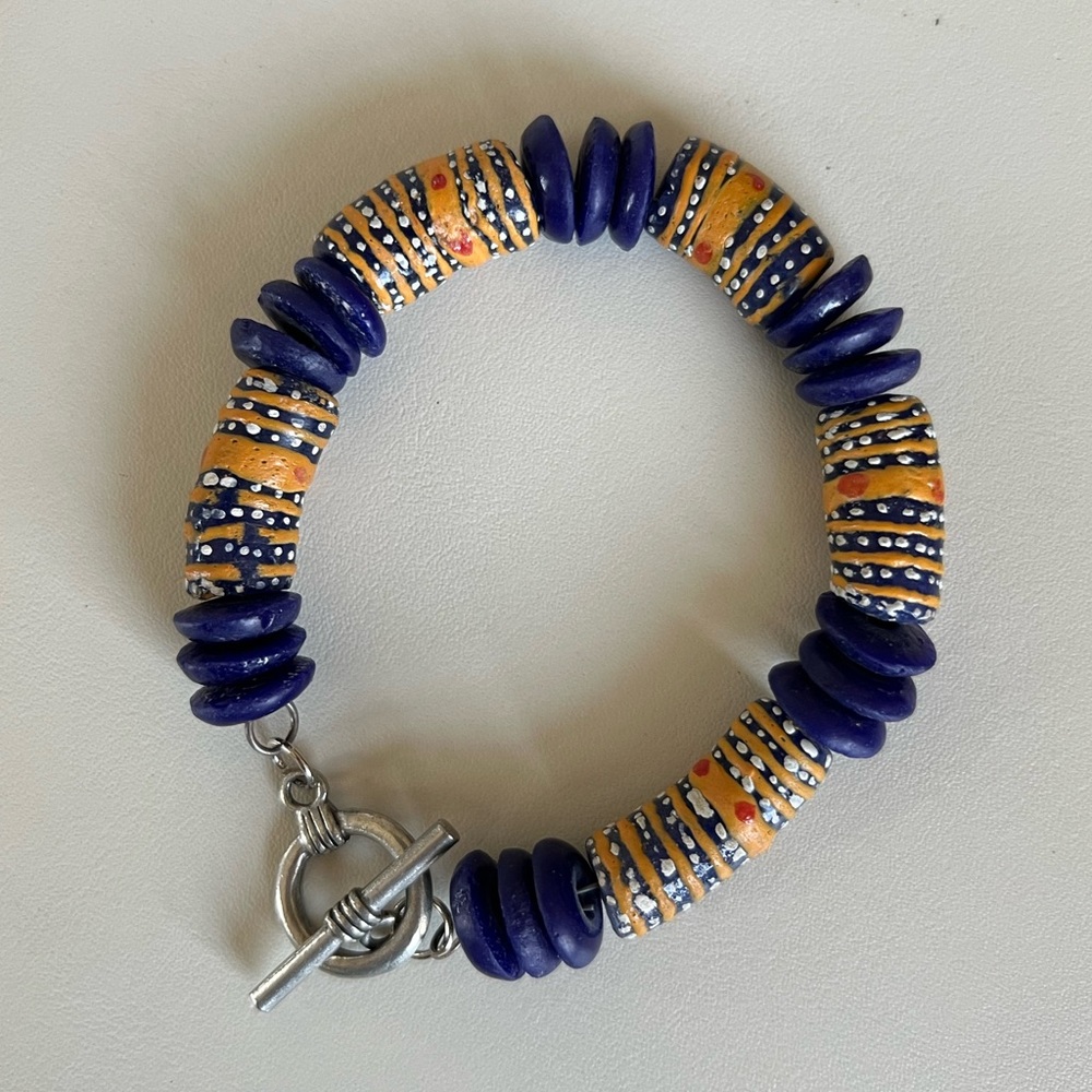 Handmade Painted Ceramic Bead Bracelet